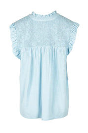 Product shot of the Airlie Cotton Blend Top in colour Crystalblu (Blue), from the front