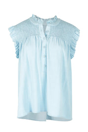 Product shot of the Airlie Cotton Blend Top in colour Crystalblu (Blue), from the front