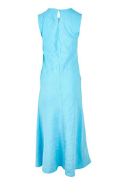 Product shot of the Azure Linen Blend Dress in colour Azureblue (Blue), from the back