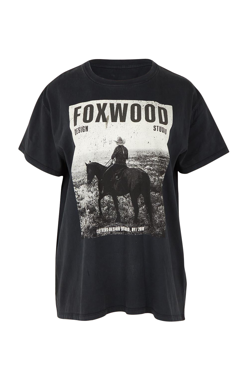 Product shot of the Rodeo Cotton Tee in colour Washedblk (Black), from the front