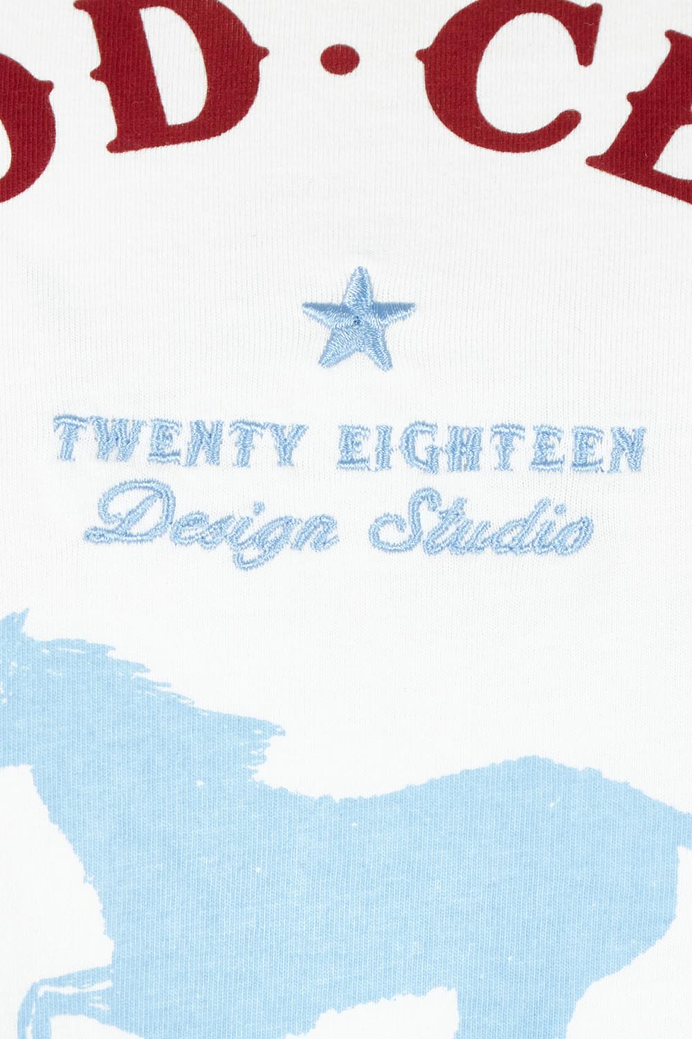 Product shot of the Est 2018 Cotton Tee in colour Vintgwht (White), detail