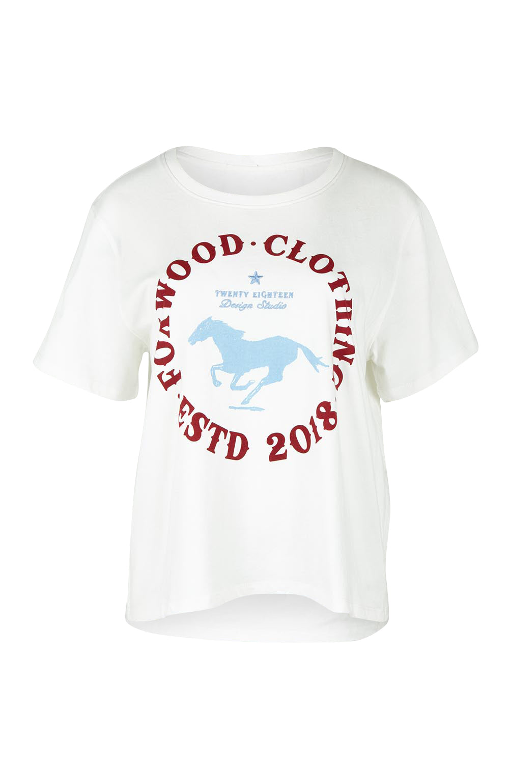 Product shot of the Est 2018 Cotton Tee in colour Vintgwht (White), from the front