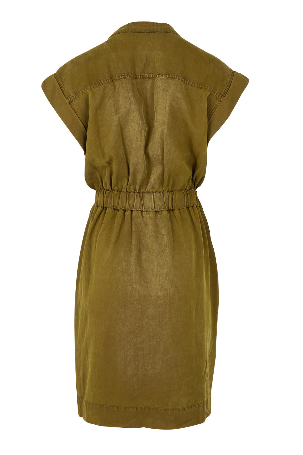 Product shot of the Dakota Lyocell Linen Dress in colour Darkolive (Green), from the back