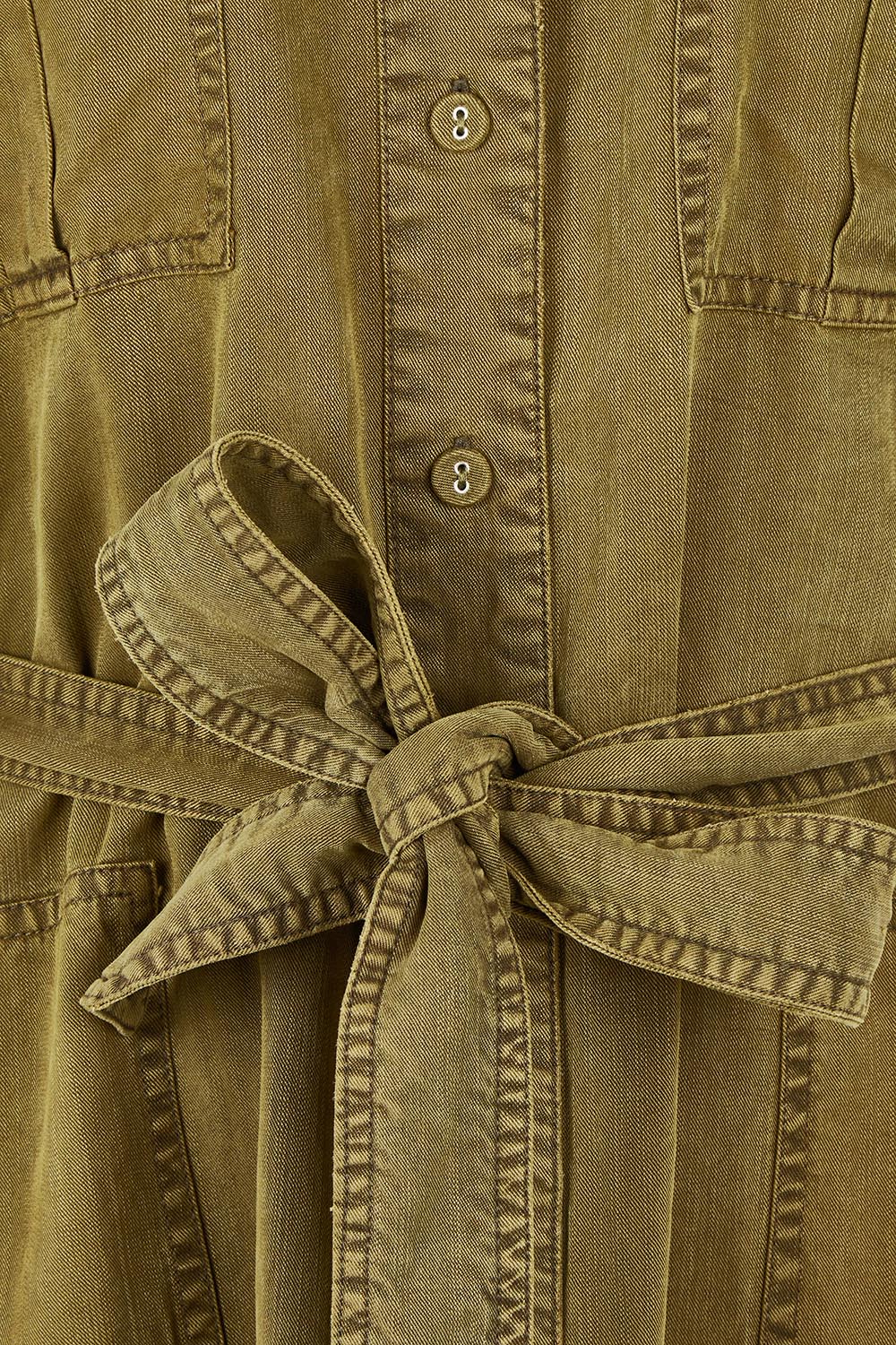 Product shot of the Dakota Lyocell Linen Dress in colour Darkolive (Green), detail