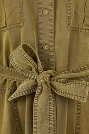 Product shot of the Dakota Lyocell Linen Dress in colour Darkolive (Green), detail