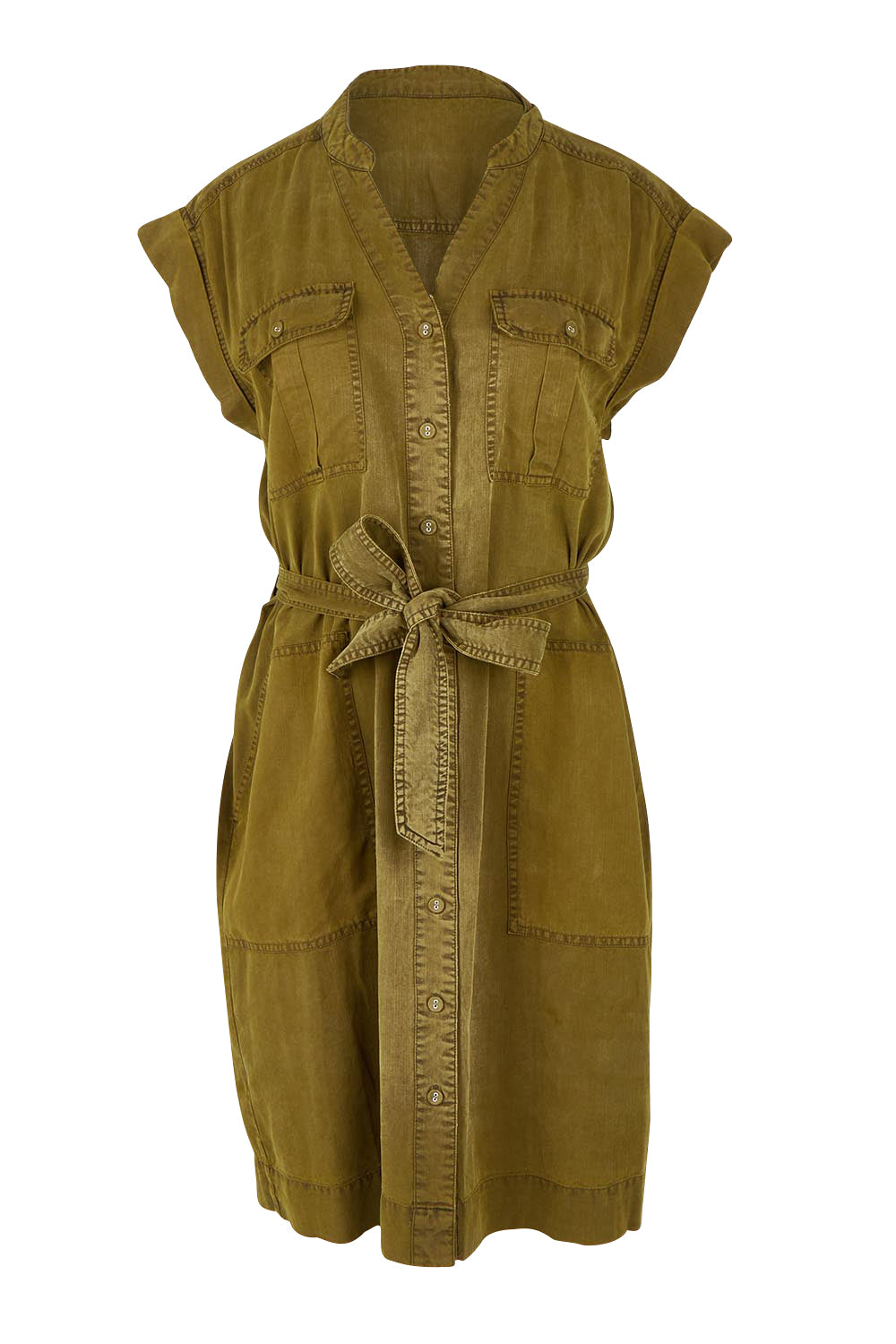 Product shot of the Dakota Lyocell Linen Dress in colour Darkolive (Green), from the front