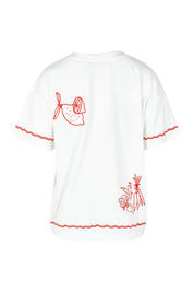 Product shot of the Paradise Cotton Tee in colour Vintawhite (White), from the back