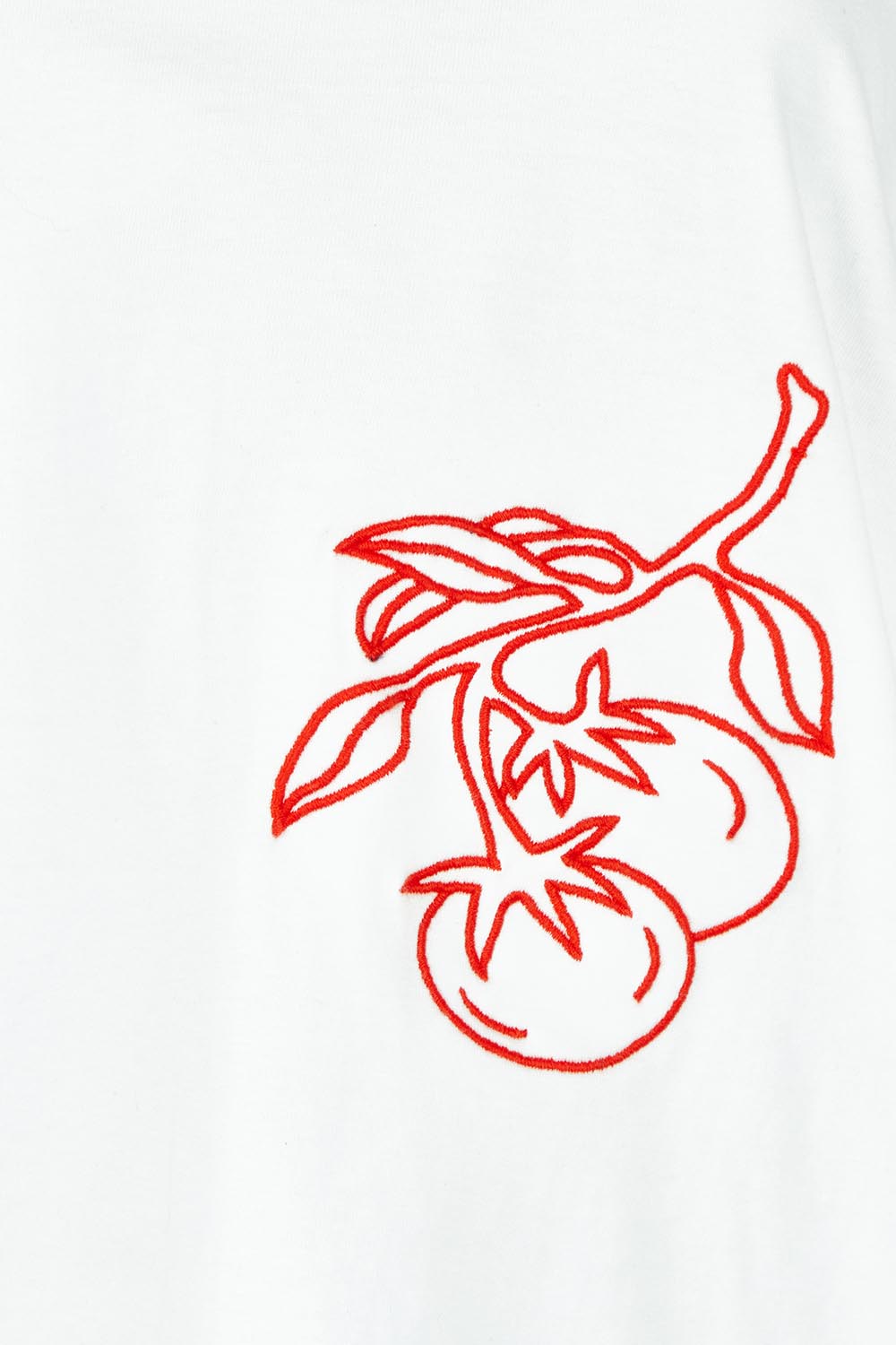 Product shot of the Paradise Cotton Tee in colour Vintawhite (White), detail