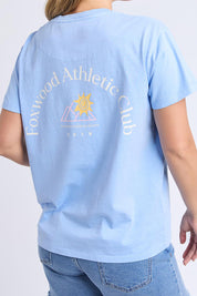 A model wearing the Club Cotton Tee in colour Blue (Blue), from the back