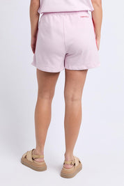 A model wearing the Palermo Cotton Short in colour Lavender (Purple), from the back