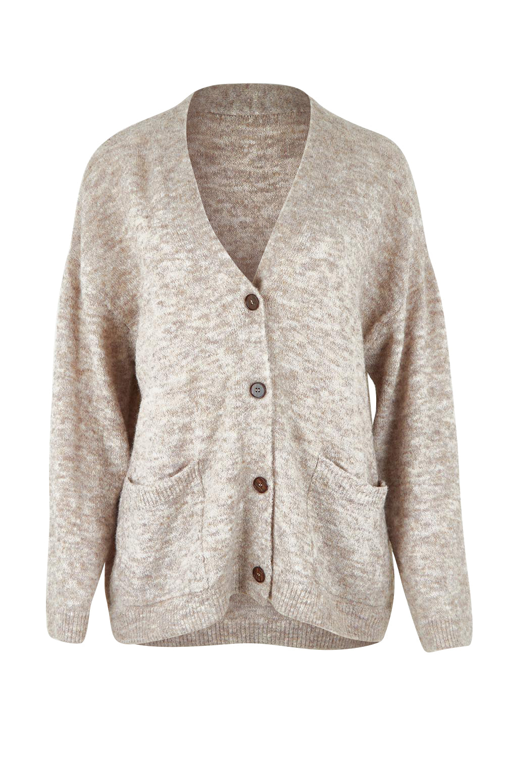 Product shot of the Emarie Cardi in colour Oatmeal, from the front