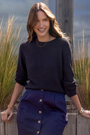 A model wearing the Blair Ls Knit in colour Black (Black), from the front, showing the whole outfit