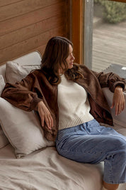 Evie Faux Suede Bomber – Chocolate
