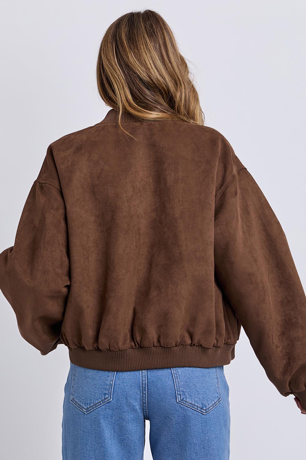 Evie Faux Suede Bomber – Chocolate