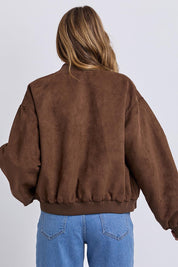Evie Faux Suede Bomber – Chocolate