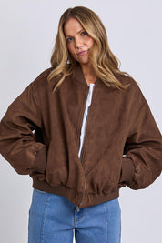 Evie Faux Suede Bomber – Chocolate