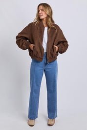 Evie Faux Suede Bomber – Chocolate