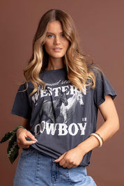 Model Genericm wearing size sample of the Tex Tee – Black in colour Black, in a cropped view