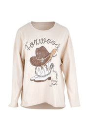 Product shot of the Bandit Boots Cotton Long Sleeve Tee – Oat in colour Oat, from the front