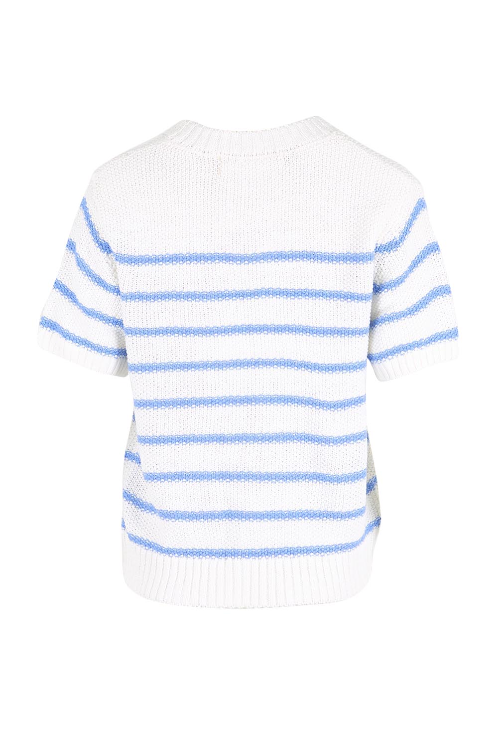 Product shot of the Blair Stripe Short Sleeve Knit – Whitestrip in colour Whitestrip, from the back