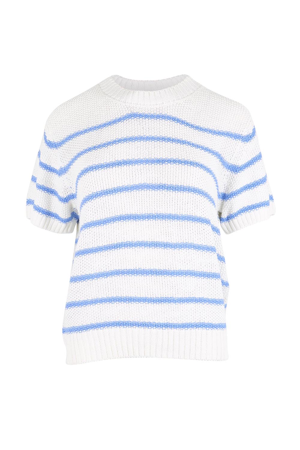 Product shot of the Blair Stripe Short Sleeve Knit – Whitestrip in colour Whitestrip, from the front