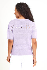 Model Pamelar wearing size 10 of the Sable Knit Top – Pastellila in colour Pastellila, from the back