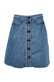 Product shot of the Amanda Skirt in colour Denim (Blue), from the front