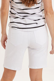 Model Sally wearing size 10 of the Gabby Bermuda in colour White (White), from the back