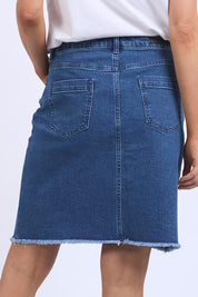 A model wearing the Elements Belle Skirt in colour Midblue (Blue), from the back