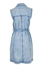 Product shot of the Sleeveless Talbert Denim Dress in colour Lightblue (Blue), from the back