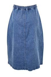 Product shot of the Amanda Cotton Blend Midi Skirt in colour Midblue (Blue), from the back