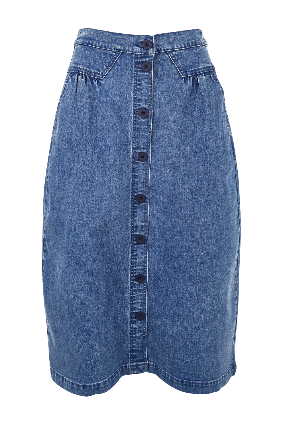 Product shot of the Amanda Cotton Blend Midi Skirt in colour Midblue (Blue), from the front