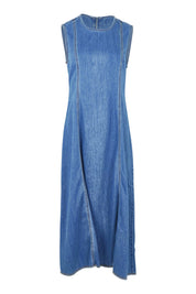 Product shot of the Solene Denim Dress in colour Midblue (Blue), from the front