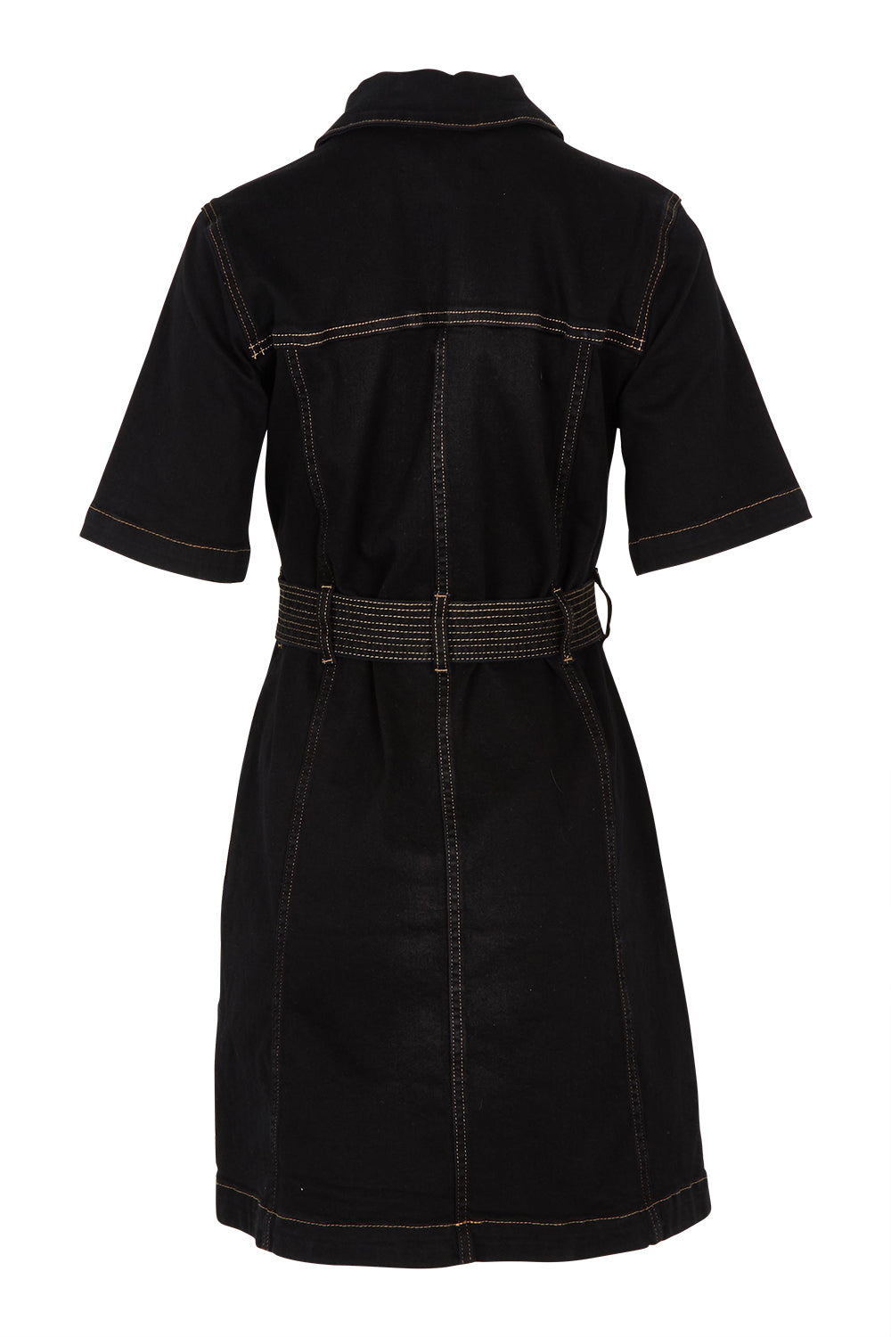 Product shot of the Riva Denim Dress in colour Black (Black), from the back