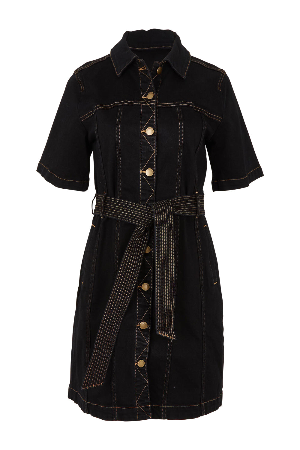 Product shot of the Riva Denim Dress in colour Black (Black), from the front
