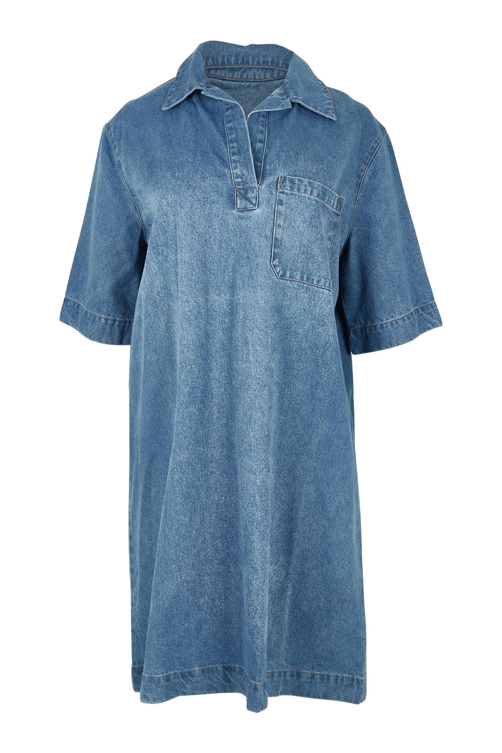 Product shot of the Monte Shirt Dress in colour Midblue (Blue), from the front