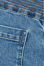 Product shot of the Elements Devi Denim Shorts in colour Midblue (Blue), detail
