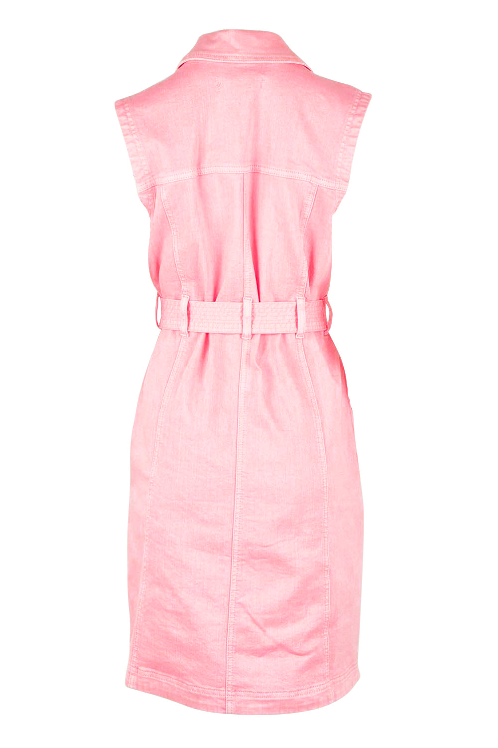 Product shot of the Sleeveless Talbert Denim Dress in colour Palepink (Pink), from the back
