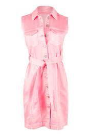 Product shot of the Sleeveless Talbert Denim Dress in colour Palepink (Pink), from the front
