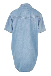 Product shot of the Sorcha Denim Dress in colour Lightblue (Blue), from the back