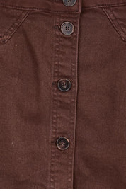 Product shot of the Elements Amanda Denim Skirt – Chocolate in colour Chocolate, showing detail