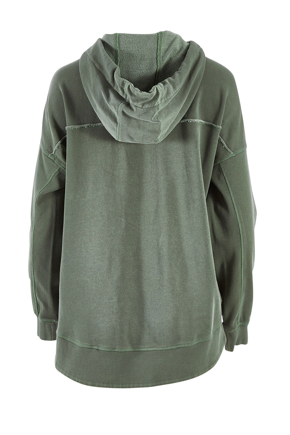 Product shot of the Elements Jasmine Hoodie in colour Khaki (Green), from the back