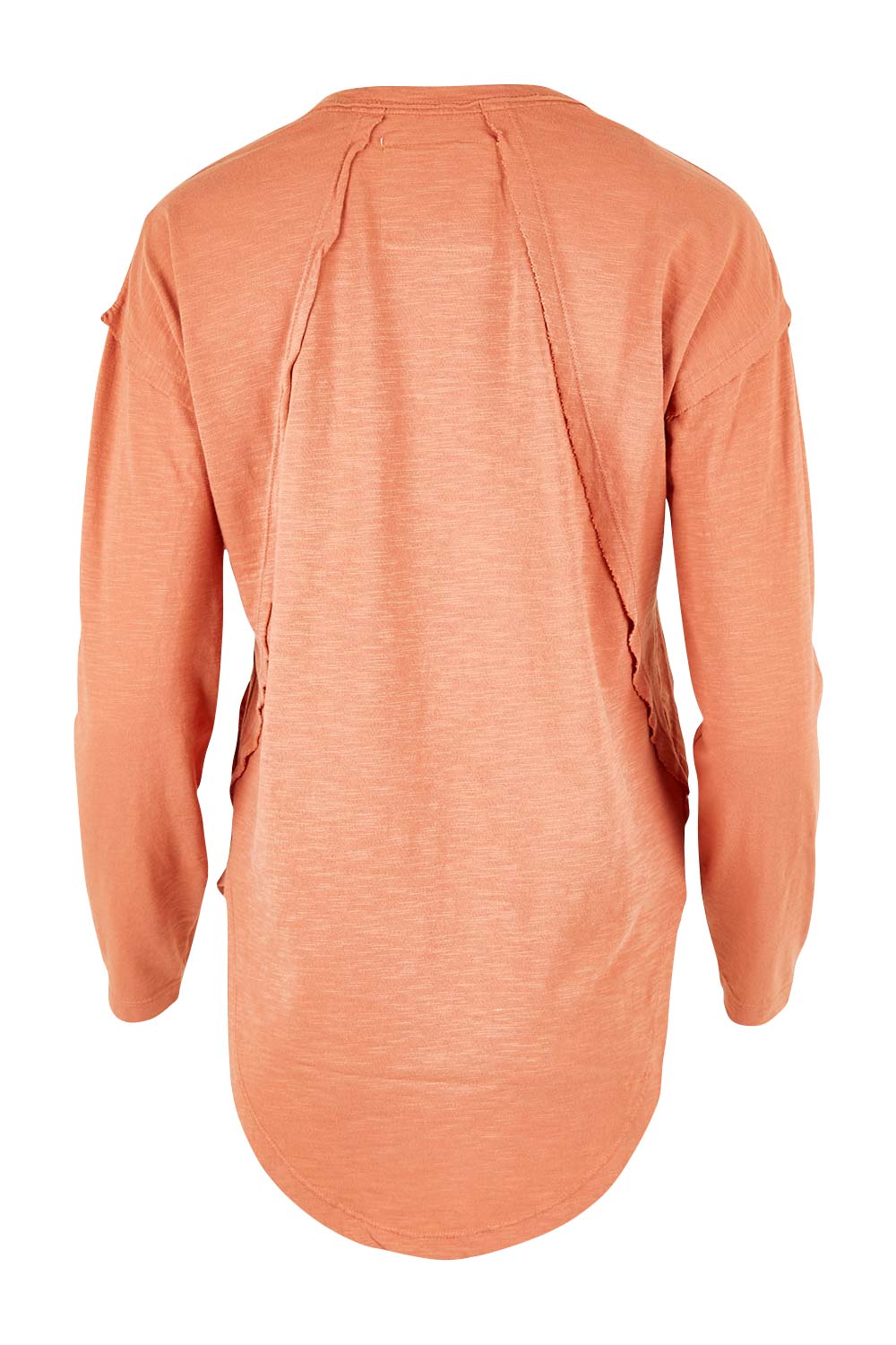 Product shot of the Elements Mackenzie Long Sleeve Crew Tee in colour Copper, from the back