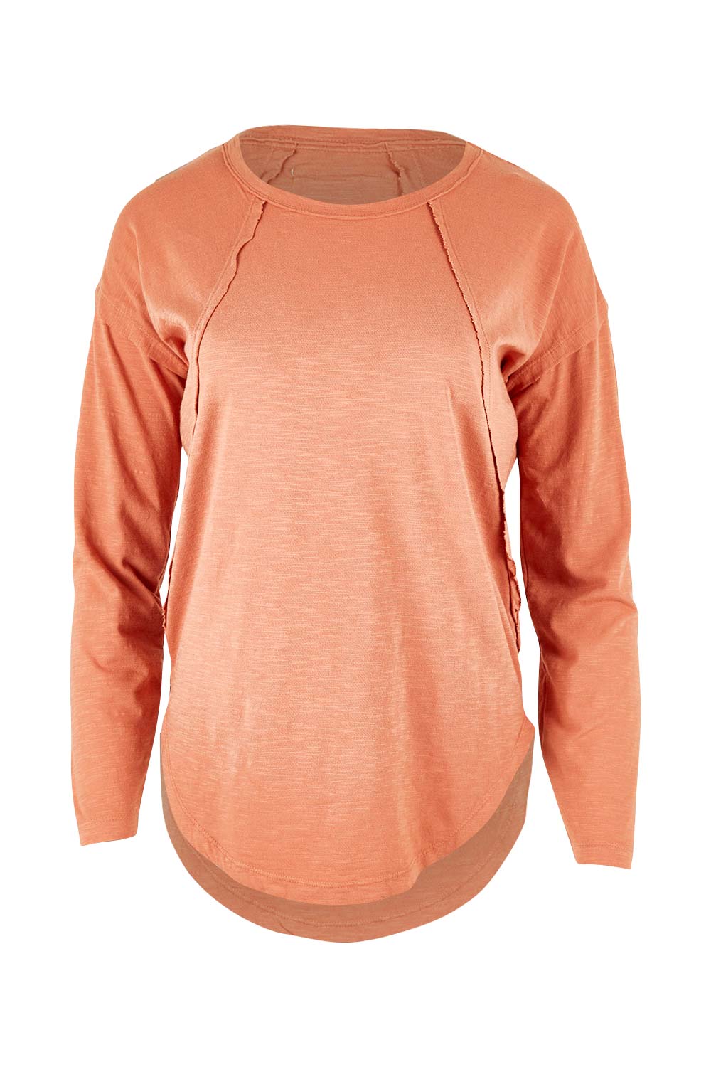 Product shot of the Elements Mackenzie Long Sleeve Crew Tee in colour Copper, from the front