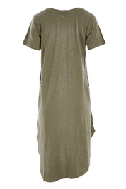 Product shot of the Elements Bayley Dress in colour Khaki (Green), from the back
