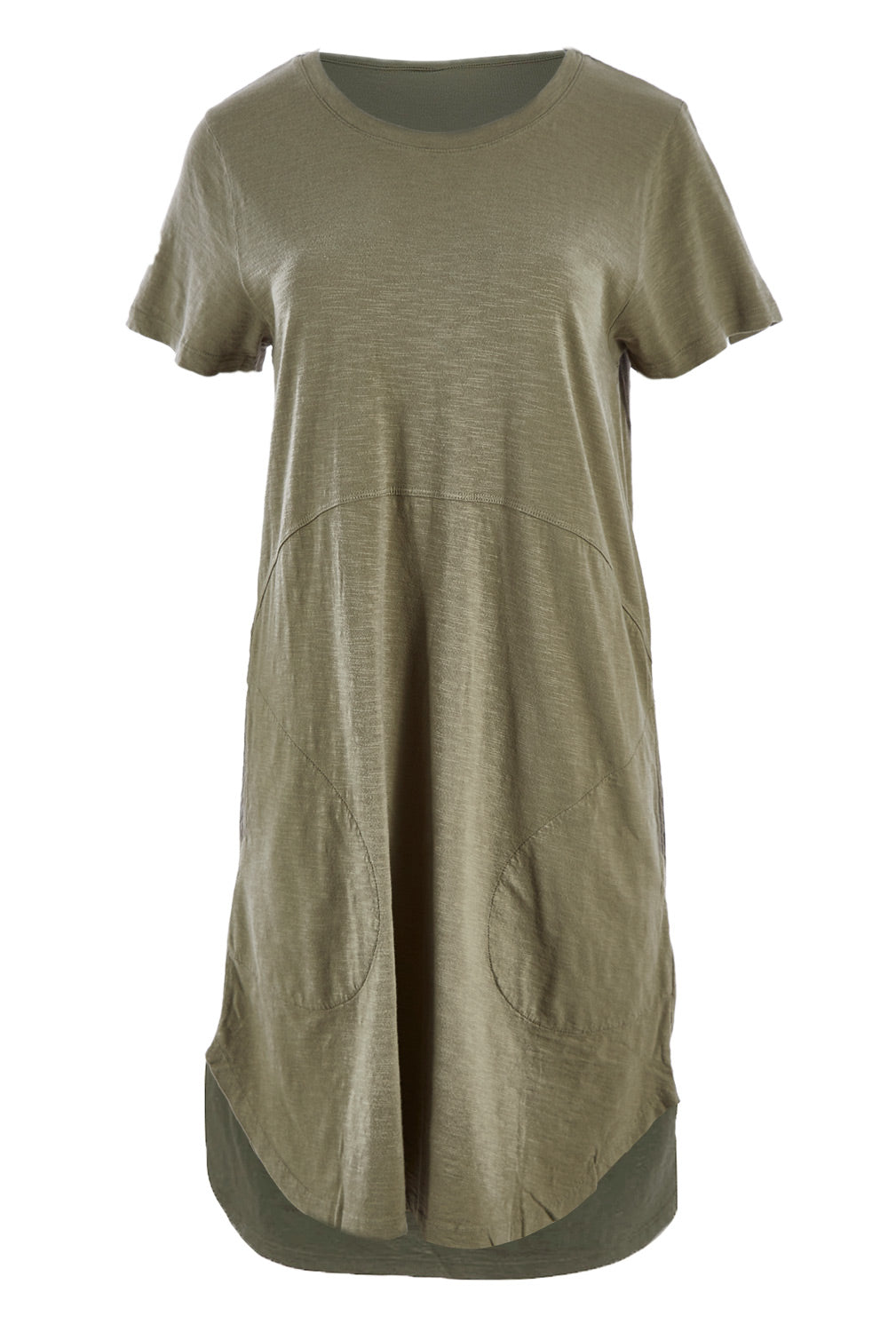 Product shot of the Elements Bayley Dress in colour Khaki (Green), from the front