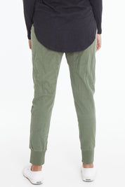 Model Schanez wearing size 10 of the Elements Lazy Days Pant in colour Khaki (Green), from the back
