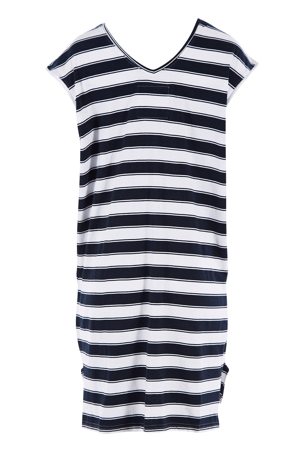 Product shot of the Elements Rainbow Beach Dress in colour Navywhite (White), from the back