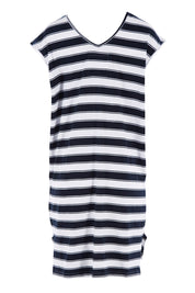 Product shot of the Elements Rainbow Beach Dress in colour Navywhite (White), from the back