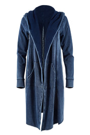 Product shot of the Elements Annie Hooded Cardigan in colour Washedenim (Blue), from the front